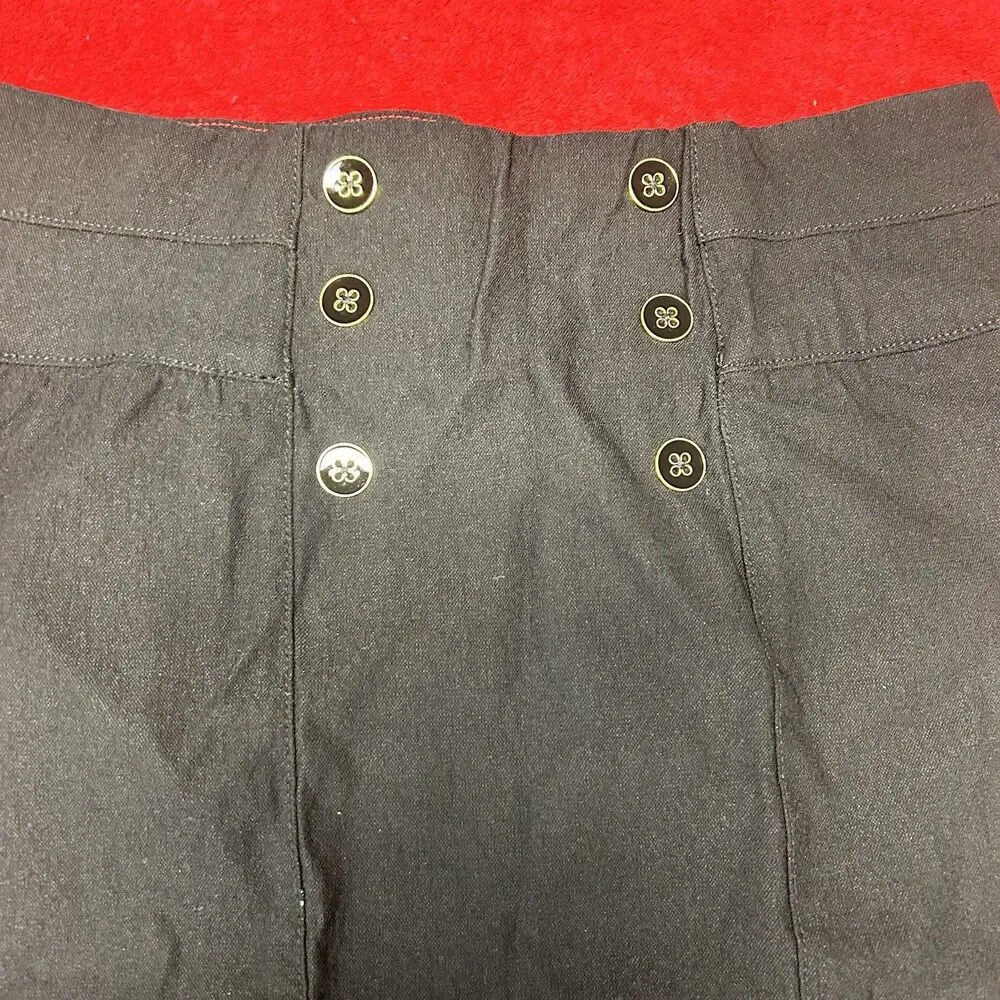 Sabrina Lauren Black Pencil Skirt Size 10 High Waist Button Front Career Stretch